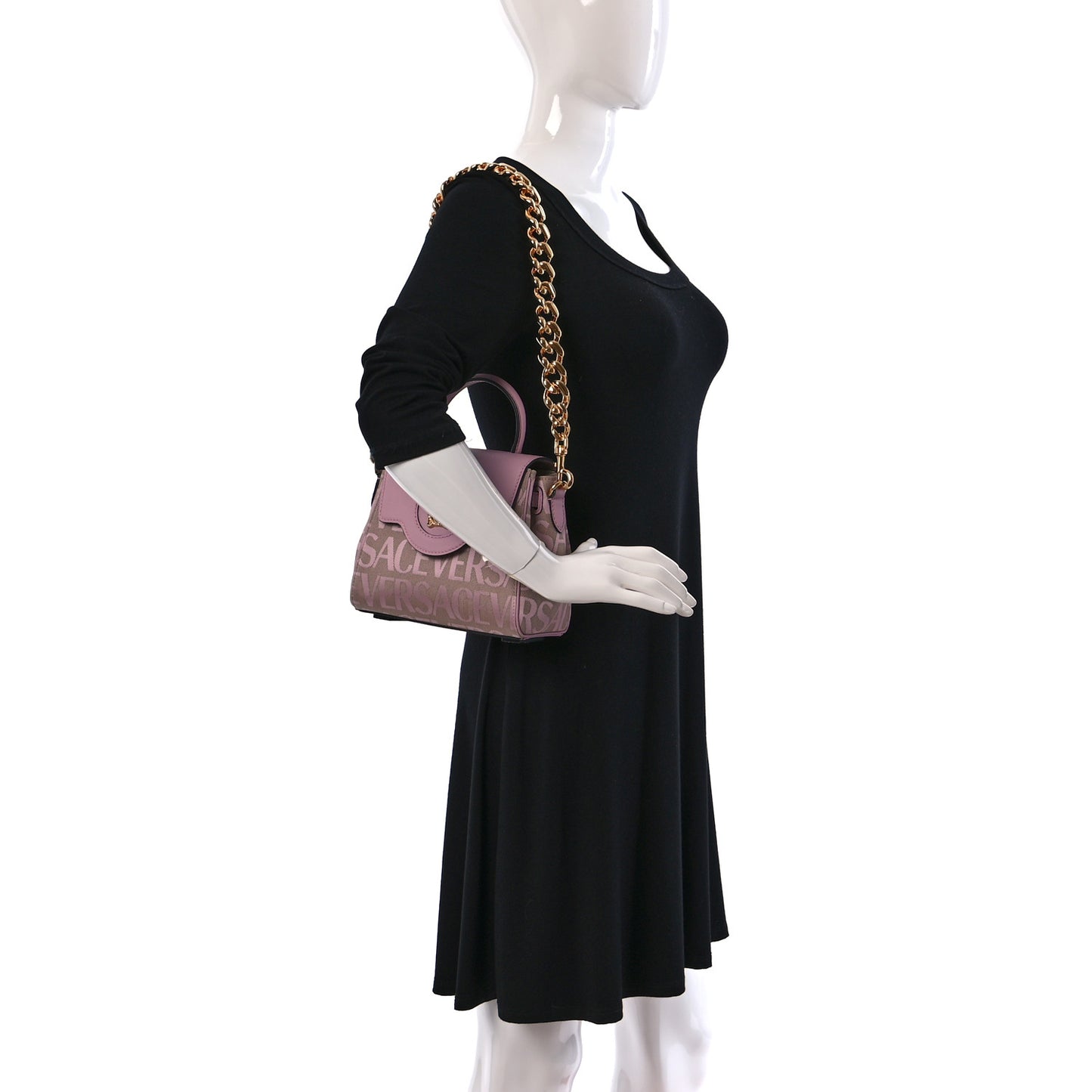 Calfskin Canvas Allover La Medusa Small Top Handle Handbag Pink