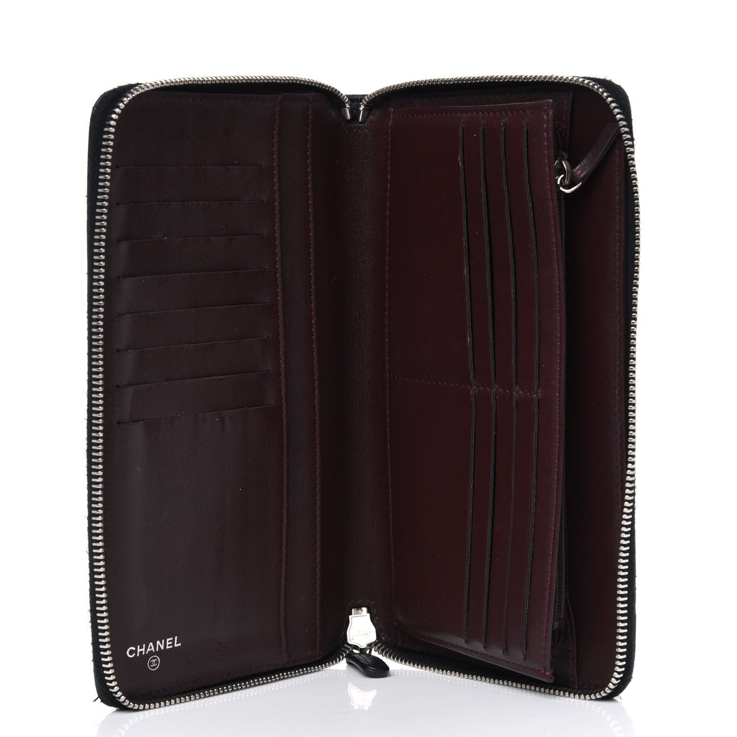 Lambskin Quilted Large Zip Around Organizer Wallet Black