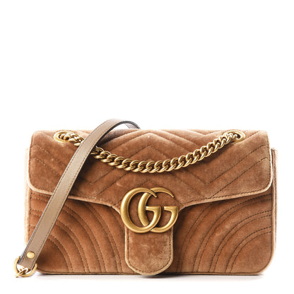 Gucci Velvet Matelasse Small GG Marmont Shoulder Bag Taupe 1 of 9