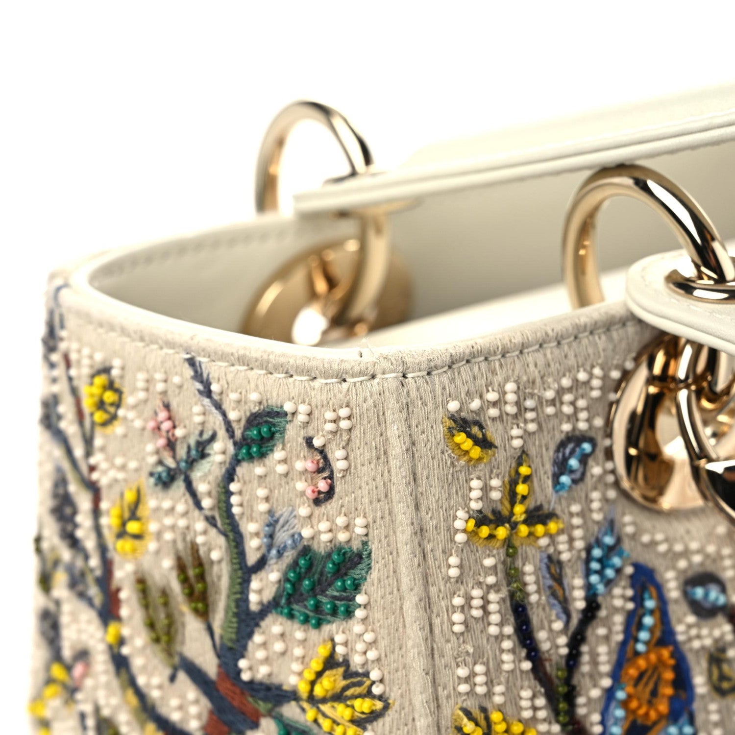 Christian Dior Calfskin Embroidered Medium Lady Dior White Multicolor 10 of 12