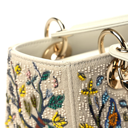 Christian Dior Calfskin Embroidered Medium Lady Dior White Multicolor 10 of 12