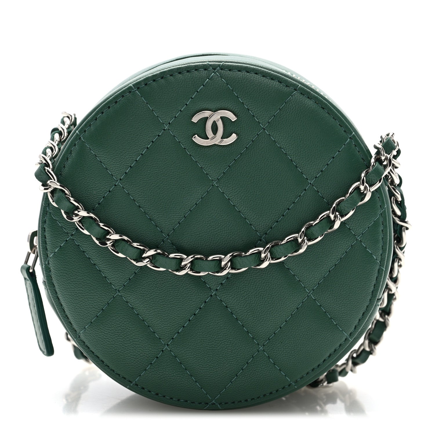 Chanel Lambskin Quilted Round Clutch With Chain Green 1 of 10