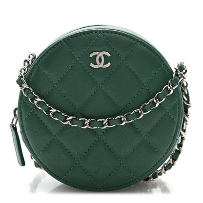 Chanel Lambskin Quilted Round Clutch With Chain Green 1 of 10