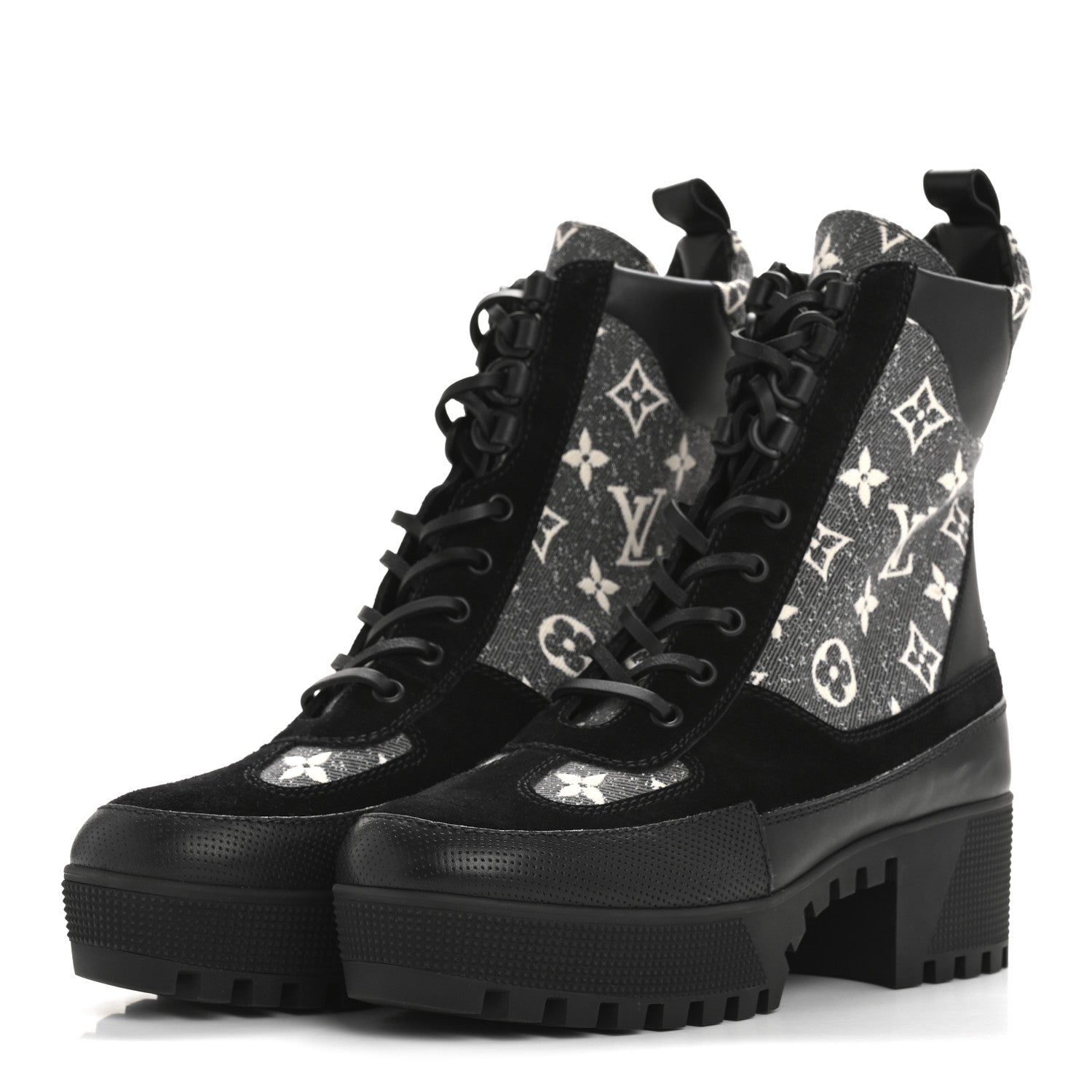 Louis Vuitton Calfskin Monogram Denim Laureate Platform Desert Boots 38 Grey 4 of 10