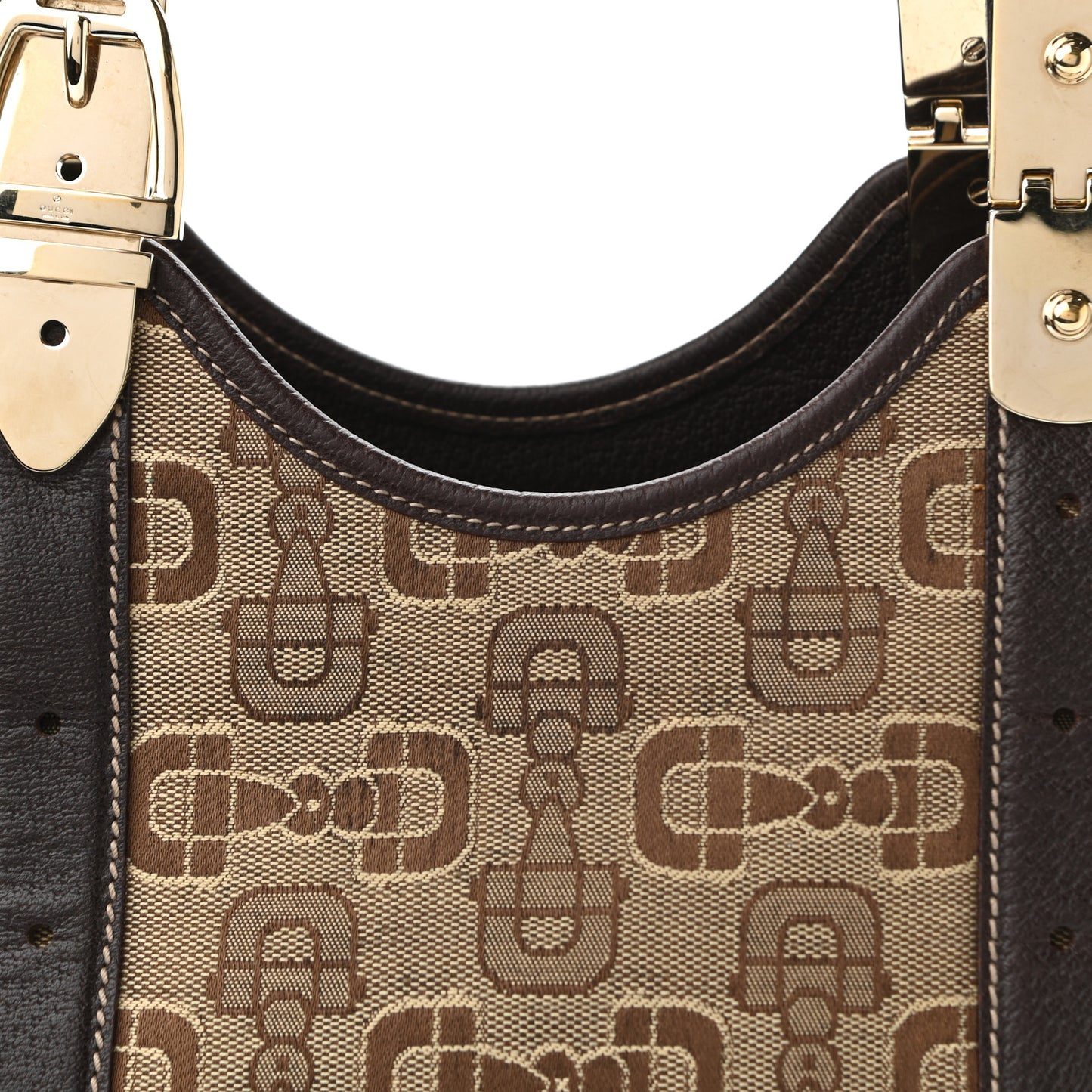 Canvas Horsebit Print Shoulder Bag Brown