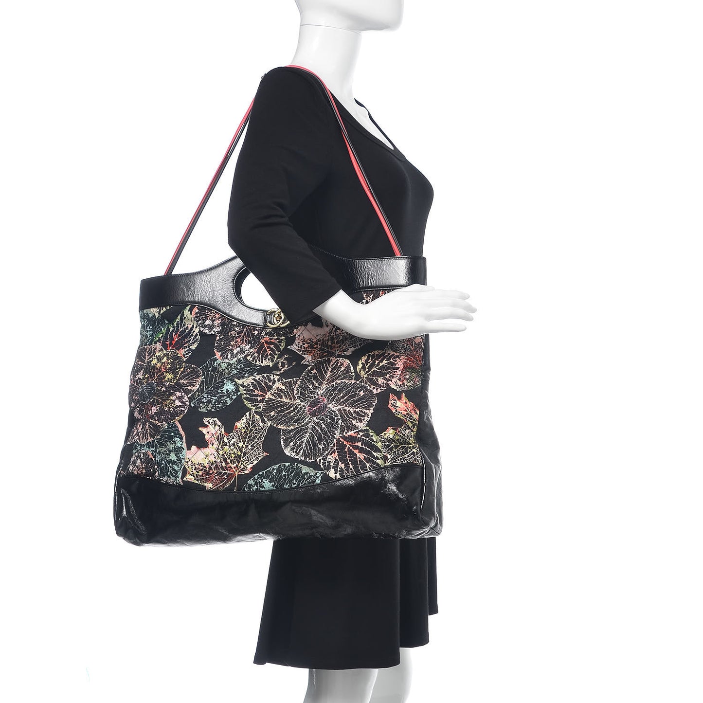 Patent Calfskin Canvas Printed Large 31 Shopping Bag Black
