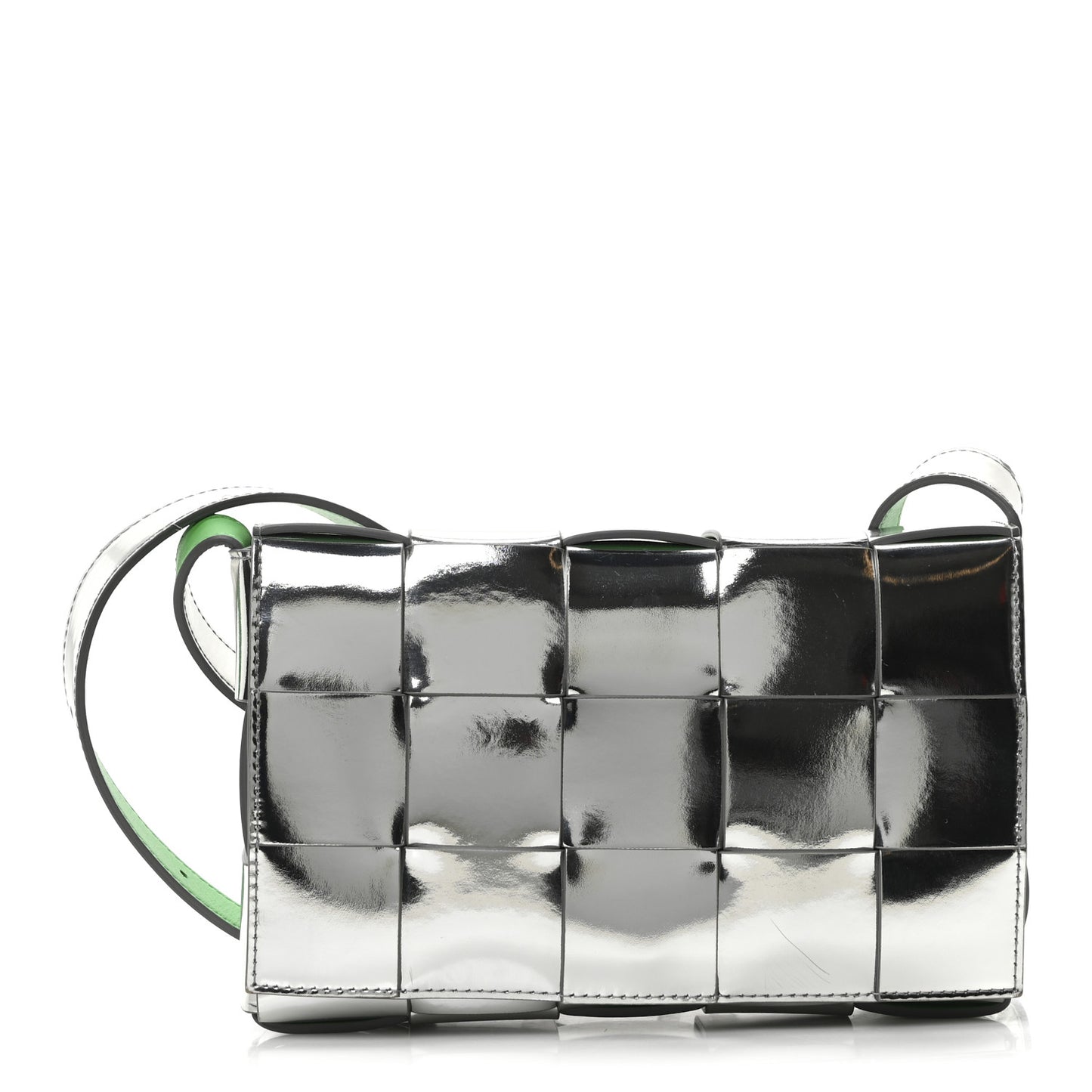 Metallic Patent Calfskin Maxi Intrecciato Cassette Crossbody Bag Silver