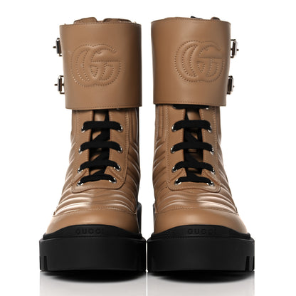 Gucci Nappa Frances GG Matelasse Platform Combat Boots 37 Natural Tan 2 of 11