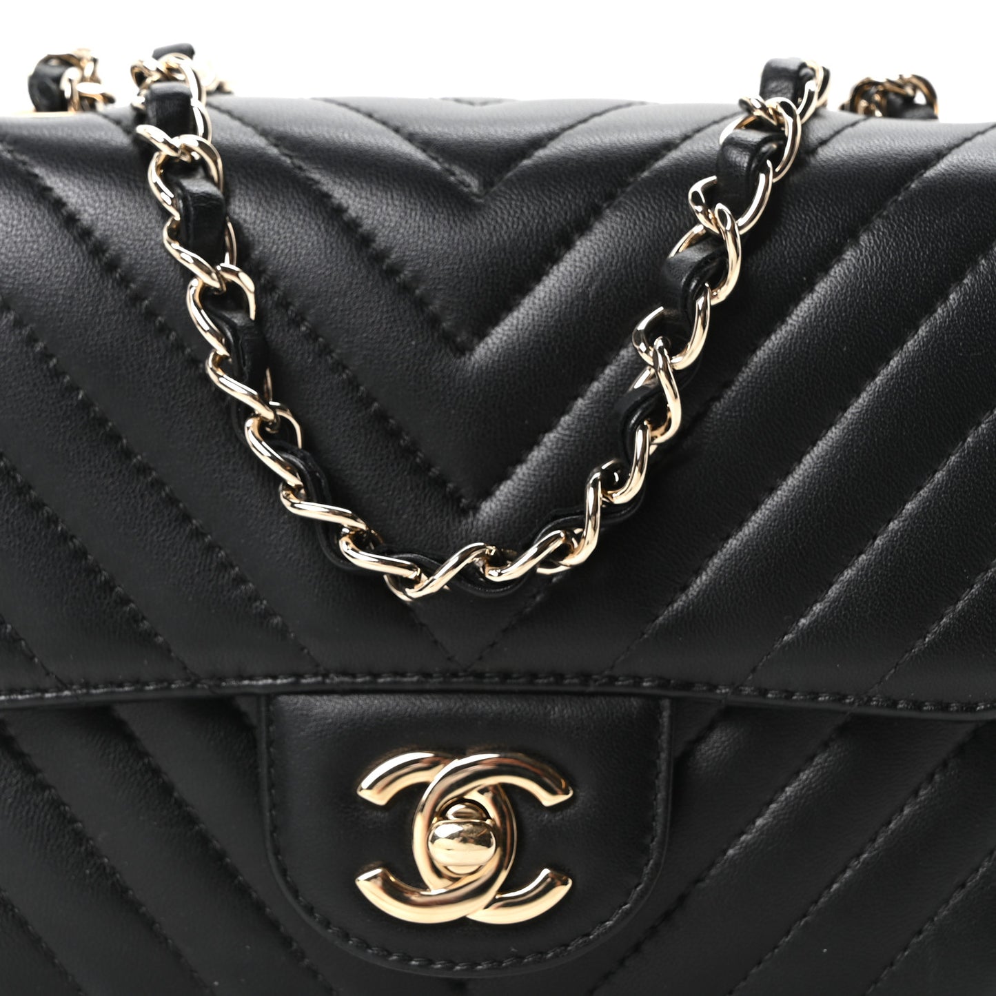 Lambskin Chevron Quilted Mini Square Flap Black