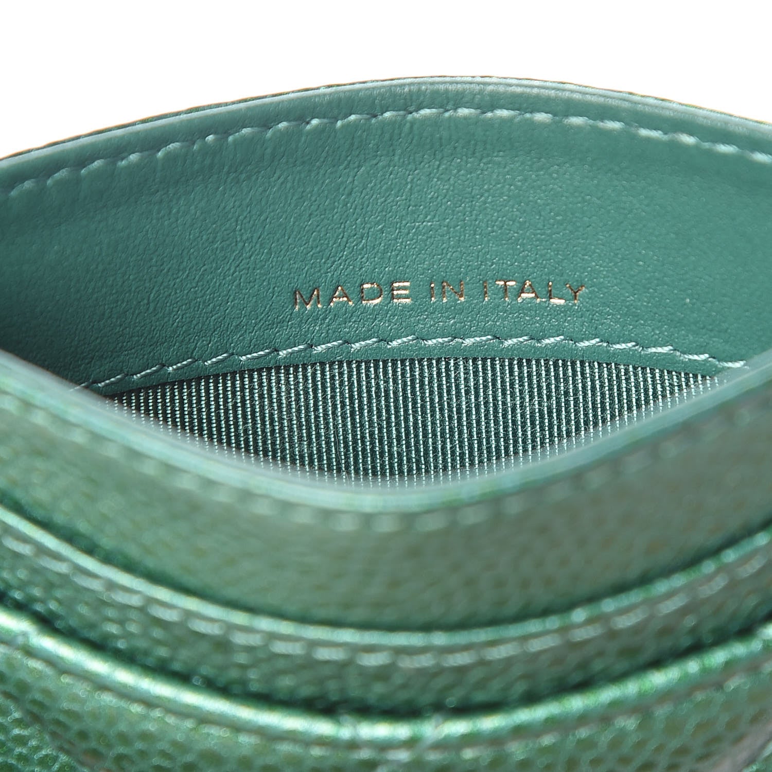 Chanel Metallic Caviar Quilted Card Holder Green 7 of 10