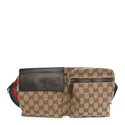 Gucci GG Monogram Double Pocket Belt Bag Dark Brown 1 of 9