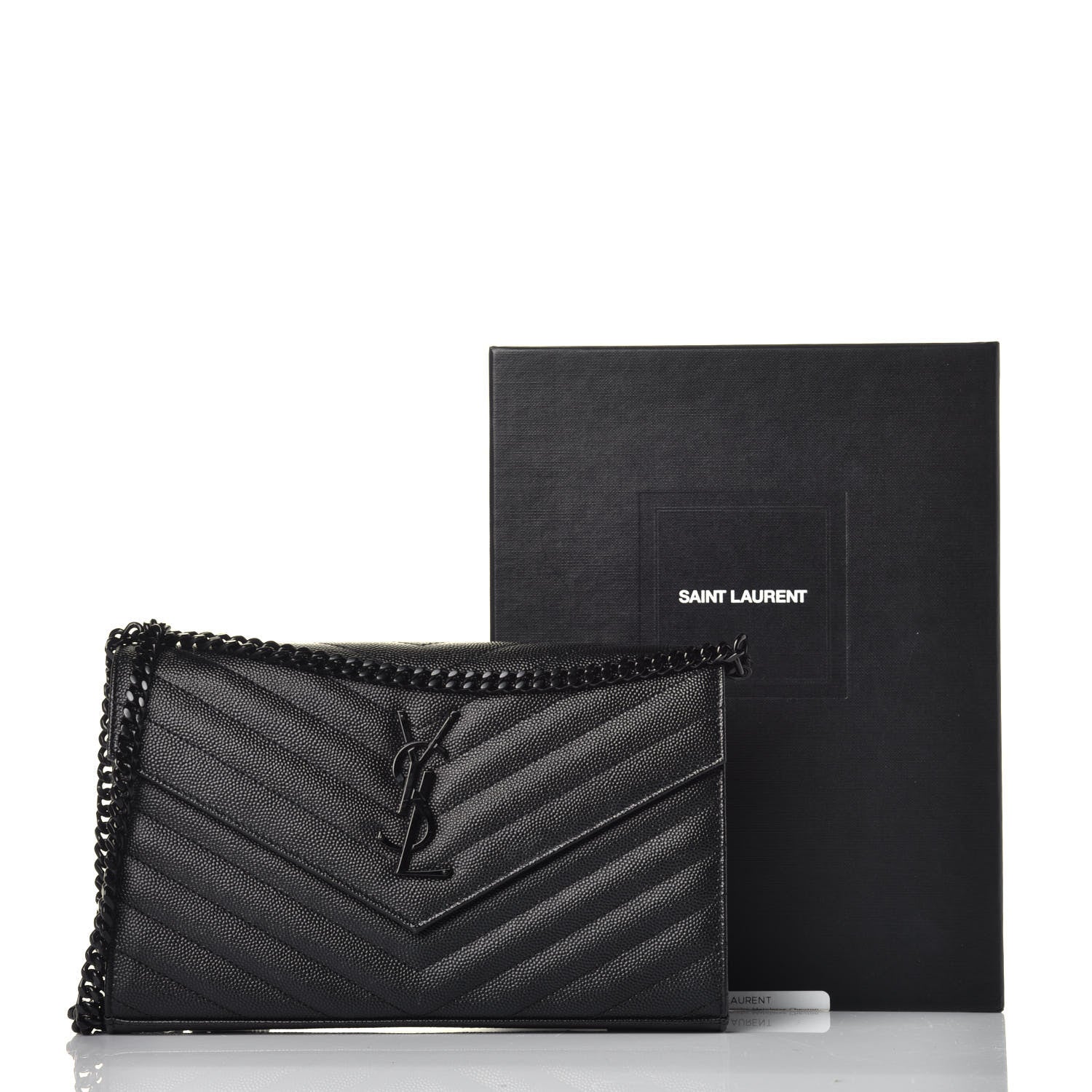 Saint Laurent Grain De Poudre Matelasse Chevron Monogram Chain Wallet Black 9 of 9