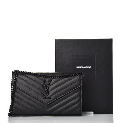 Saint Laurent Grain De Poudre Matelasse Chevron Monogram Chain Wallet Black 9 of 9