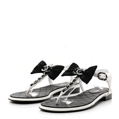 Chanel Lambskin Crystal Chain CC Logo Thong Sandals 37 White 3 of 8