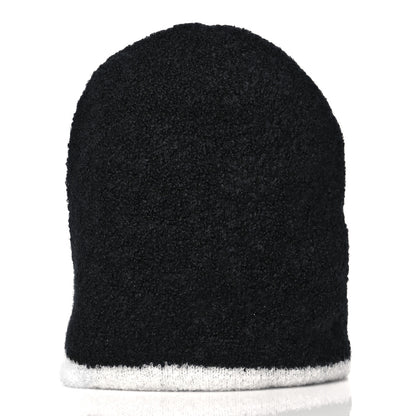 Chanel Cashmere Blend CC Beanie Hat Black White 2 of 6