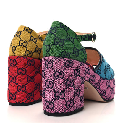 Gucci Monogram Multicolor Criss Cross Sandals 39 Light Blue Blue Pink Tabasco 4 of 9