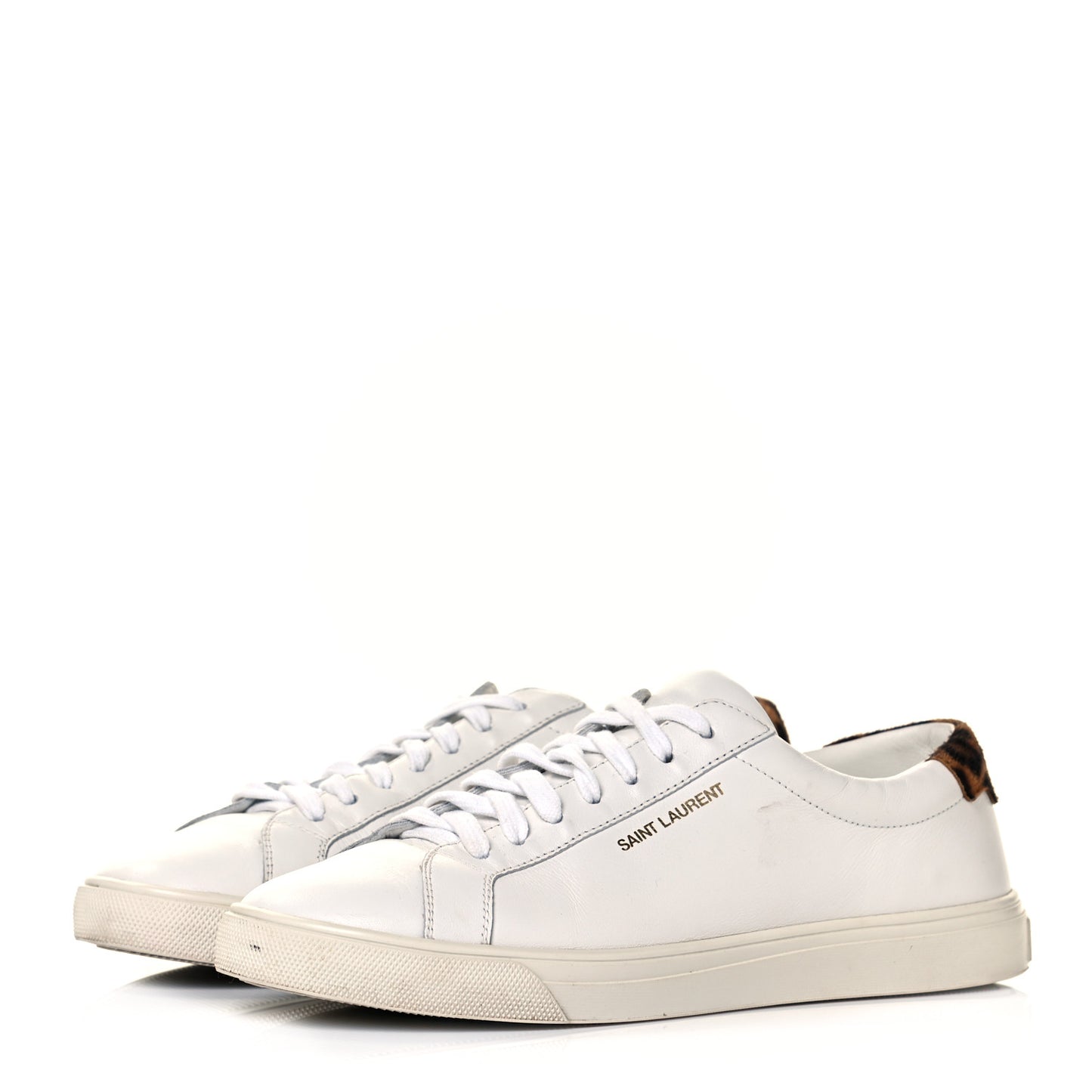 Calfskin Pony Hair Leopard Print Andy Low Top Sneakers 38 Optic White