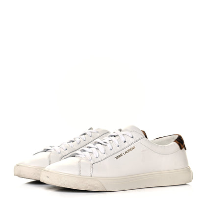 Saint Laurent Calfskin Pony Hair Leopard Print Andy Low Top Sneakers 38 Optic White 3 of 9