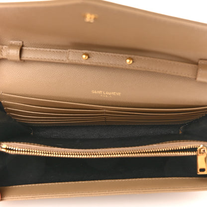 Saint Laurent Grain De Poudre Matelasse Chevron Monogram Chain Wallet Dark Latte 5 of 12