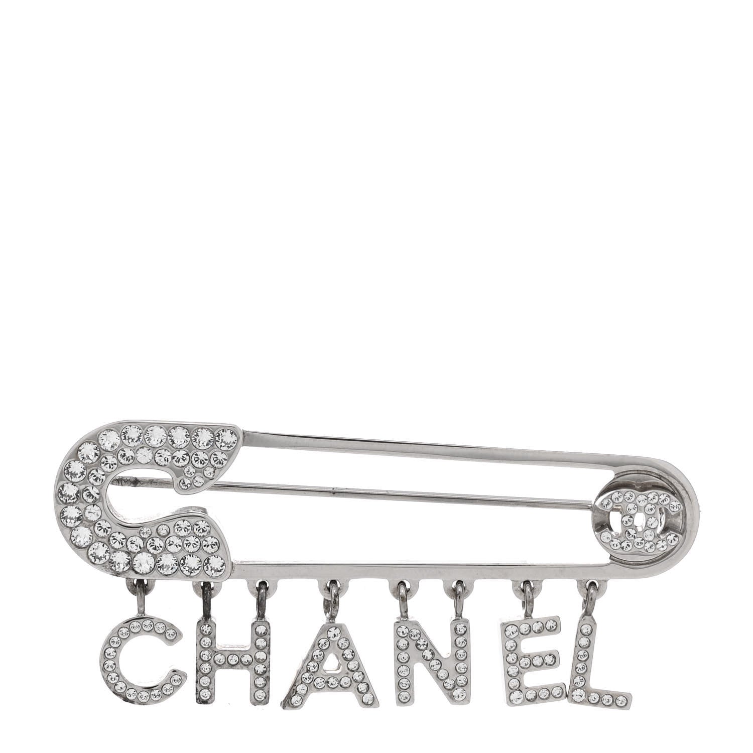 Chanel Crystal Safety Pin Brooch Silver 1 of 4