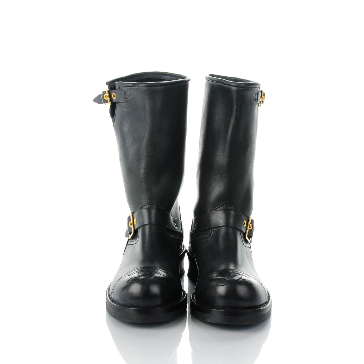 Chanel Distressed Calfskin Cap Toe Motorcycle Boots 38 Black 2 of 7