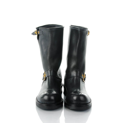 Chanel Distressed Calfskin Cap Toe Motorcycle Boots 38 Black 2 of 7