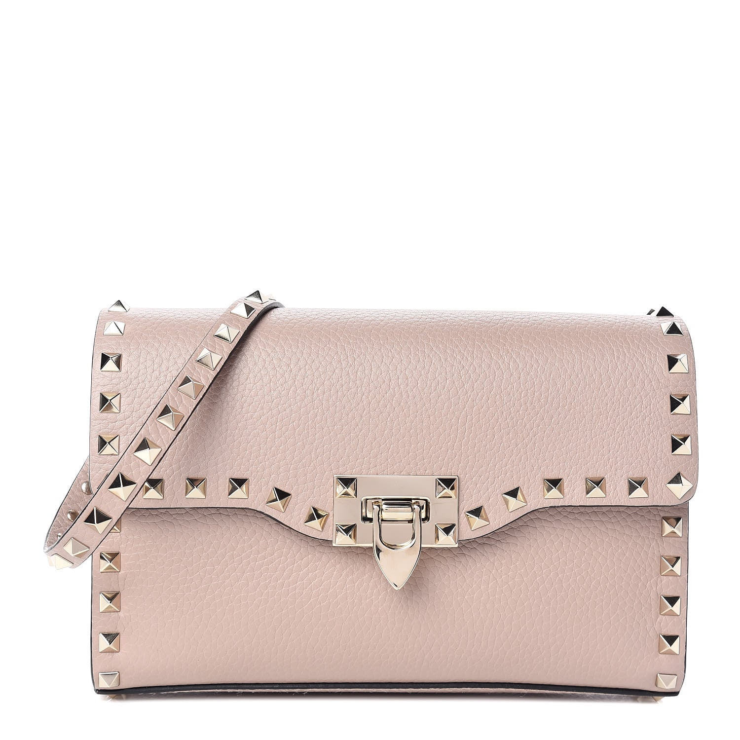 Valentino Garavani Pebbled Calfskin Medium Rockstud Flip Lock Crossbody Bag Poudre 1 of 9