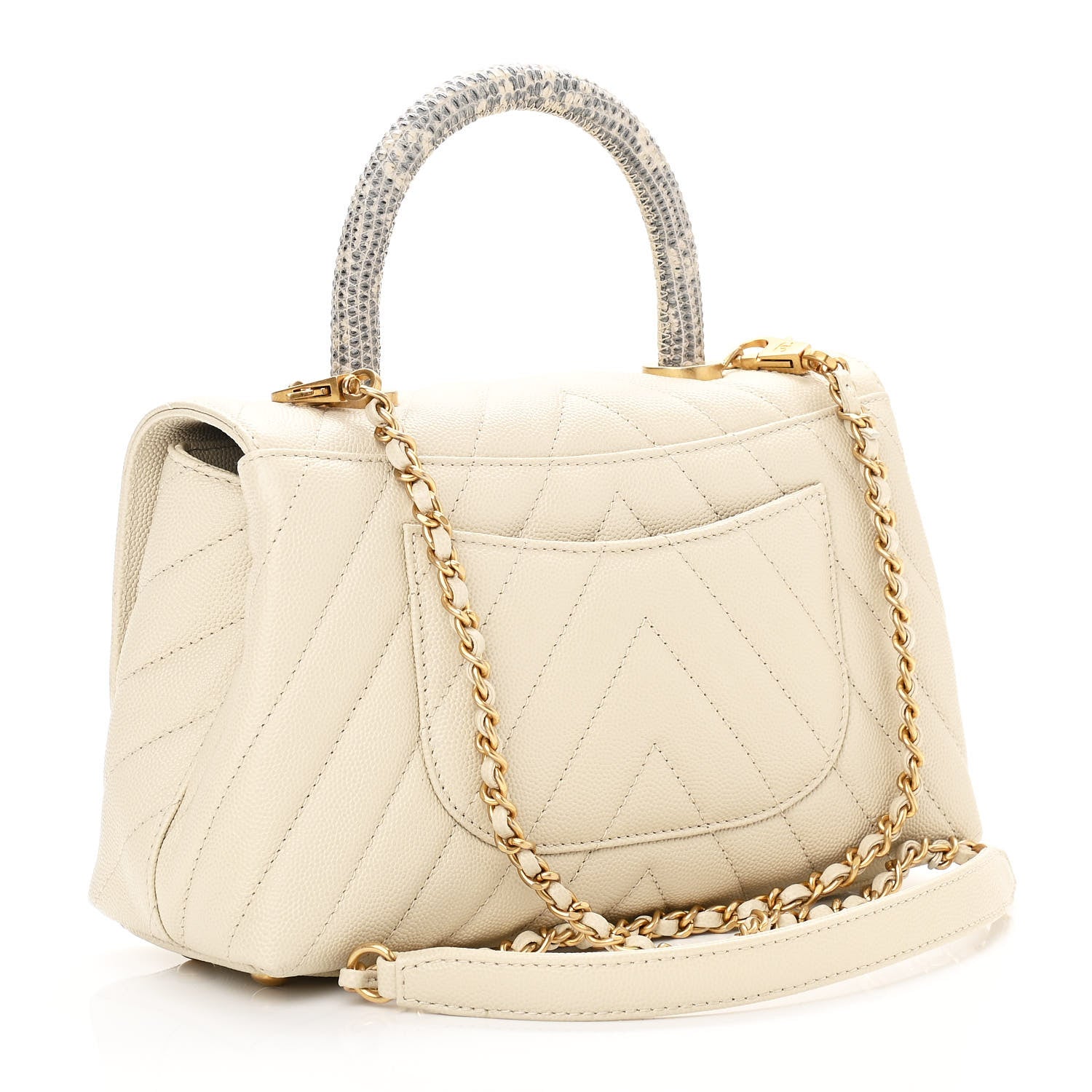 Chanel Caviar Lizard Chevron Quilted Mini Coco Handle Flap Ivory 3 of 10
