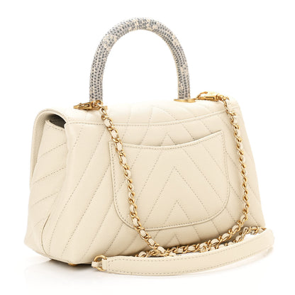 Chanel Caviar Lizard Chevron Quilted Mini Coco Handle Flap Ivory 3 of 10