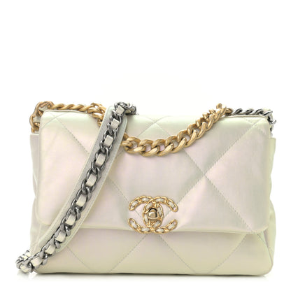 Chanel Iridescent Calfskin Quilted Medium Chanel 19 Flap White 1 of 10
