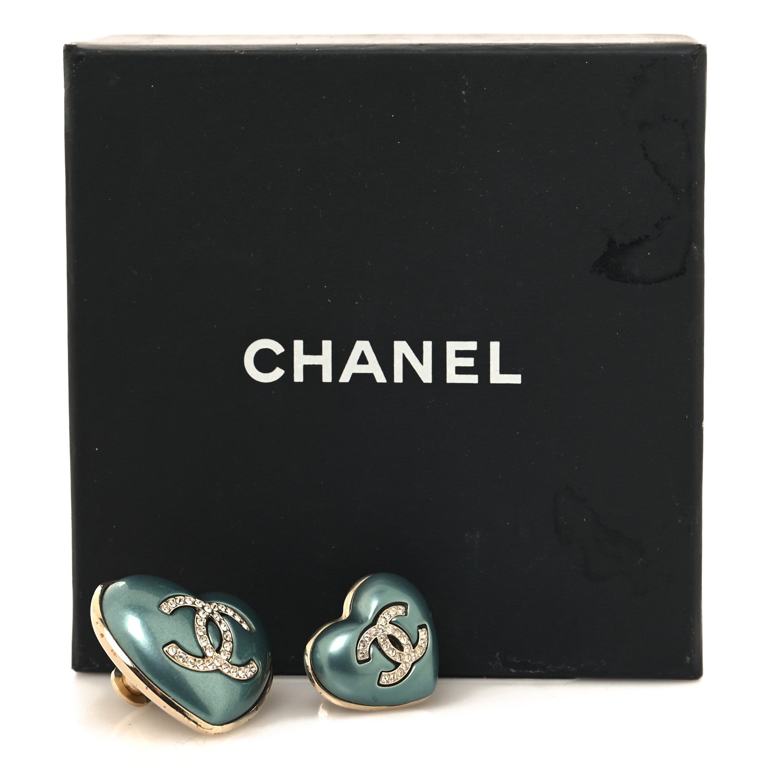 Chanel Resin Crystal CC Heart Brooch Set Blue Gold 4 of 4