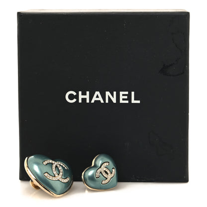 Chanel Resin Crystal CC Heart Brooch Set Blue Gold 4 of 4