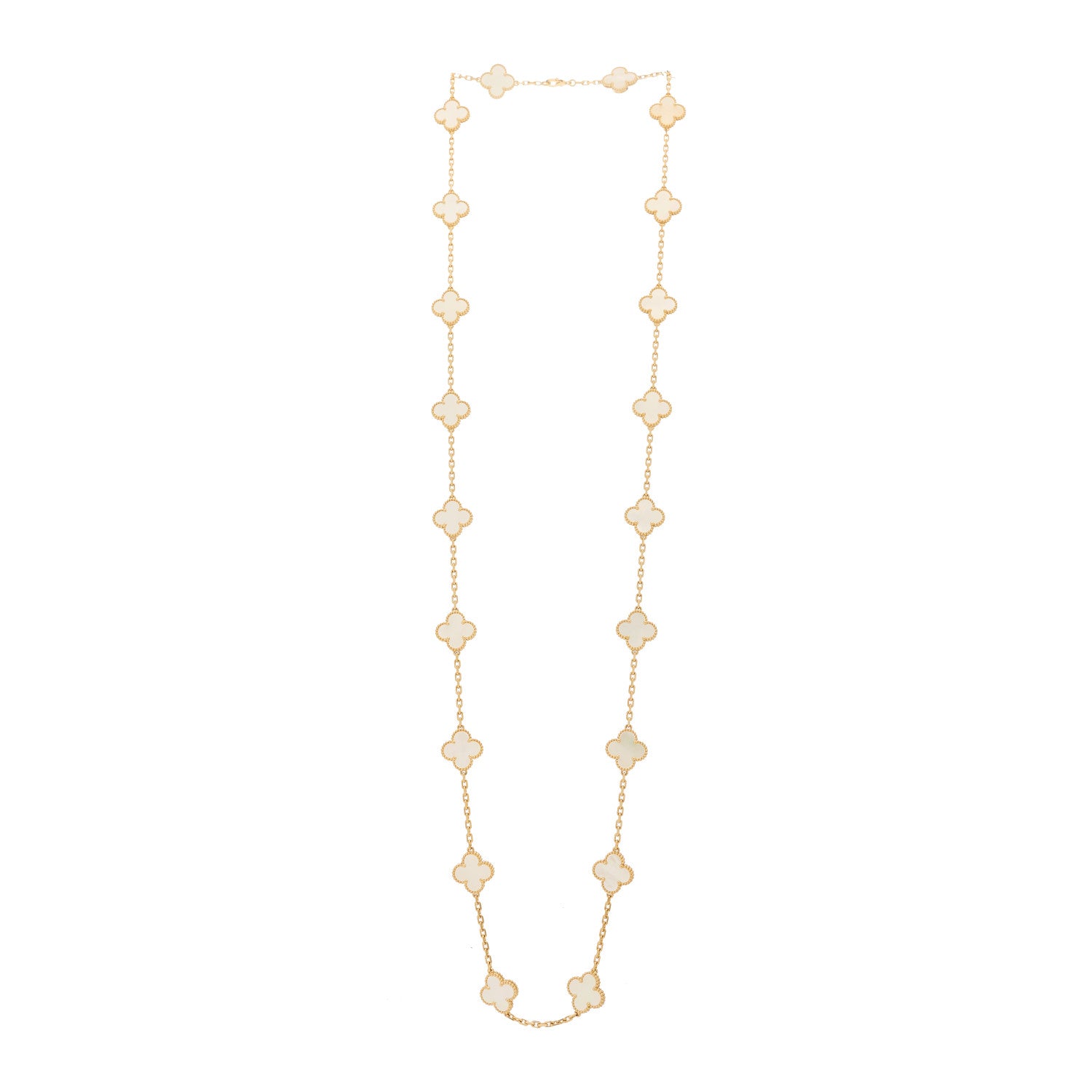 Van Cleef & Arpels 18K Yellow Gold Mother of Pearl 20 Motifs Vintage Alhambra Necklace 3 of 7