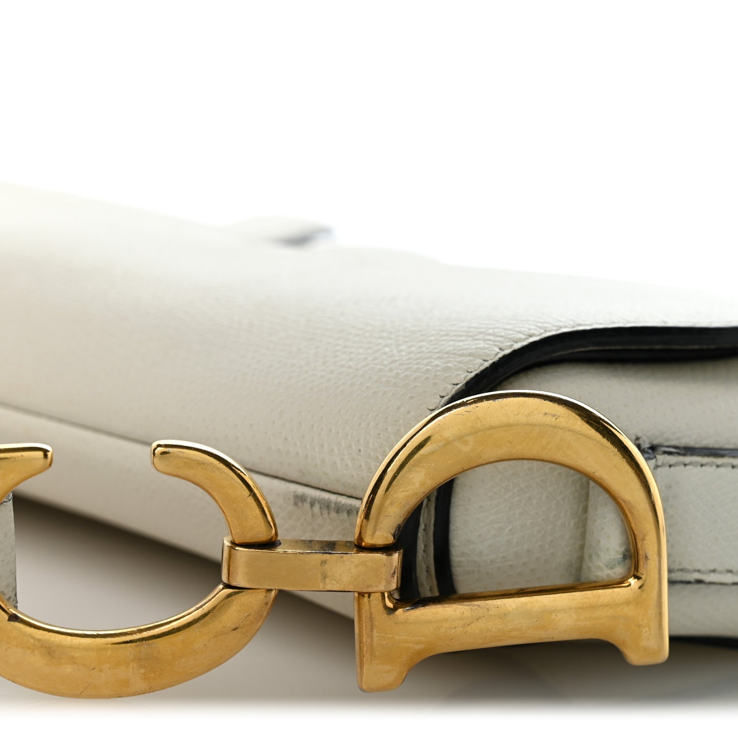 Grained Calfskin Saddle Bag White