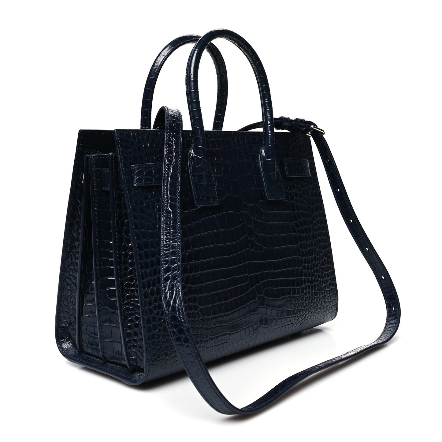 Calfskin Crocodile Embossed Baby Sac De Jour Navy