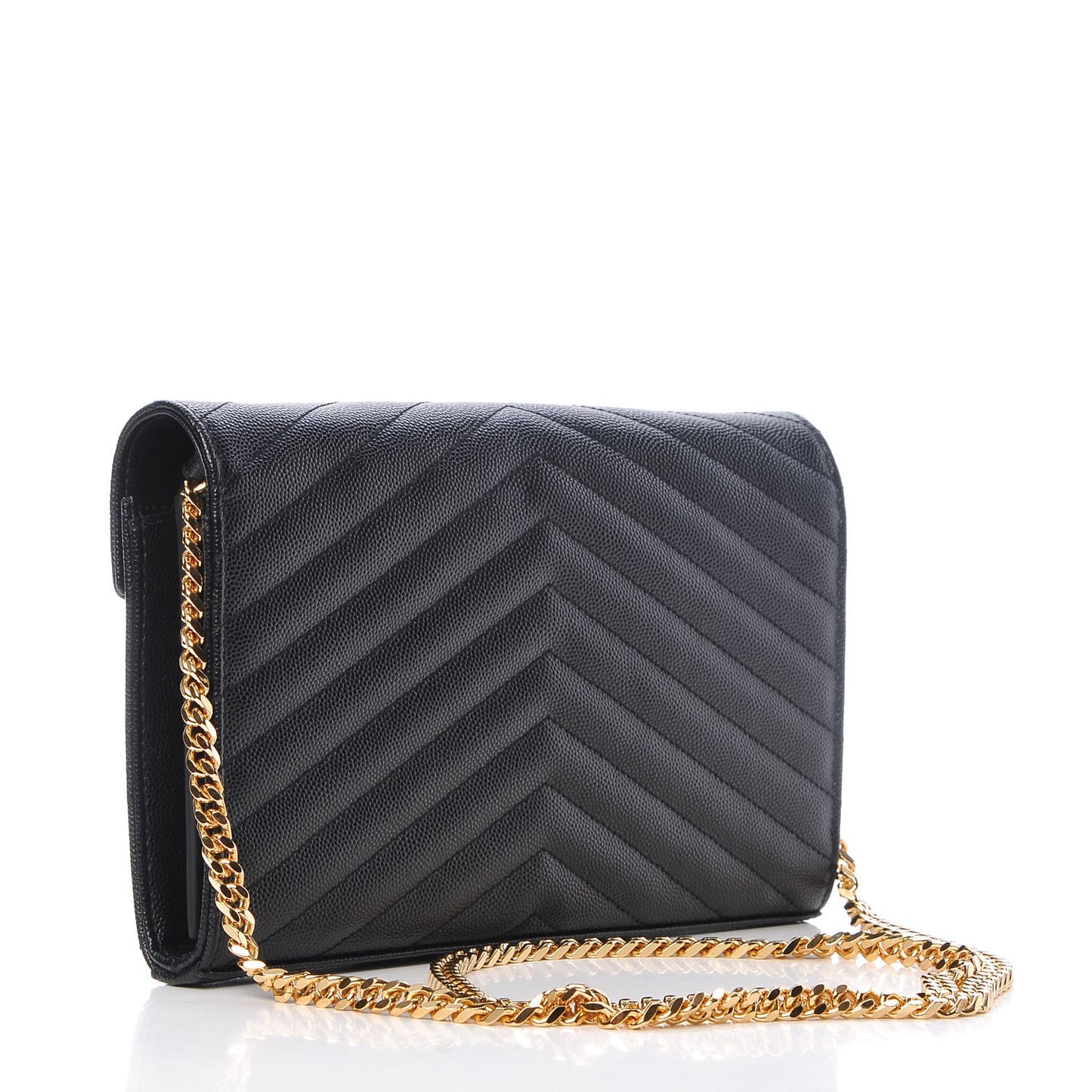 Grain De Poudre Matelasse Chevron Monogram Chain Wallet Black
