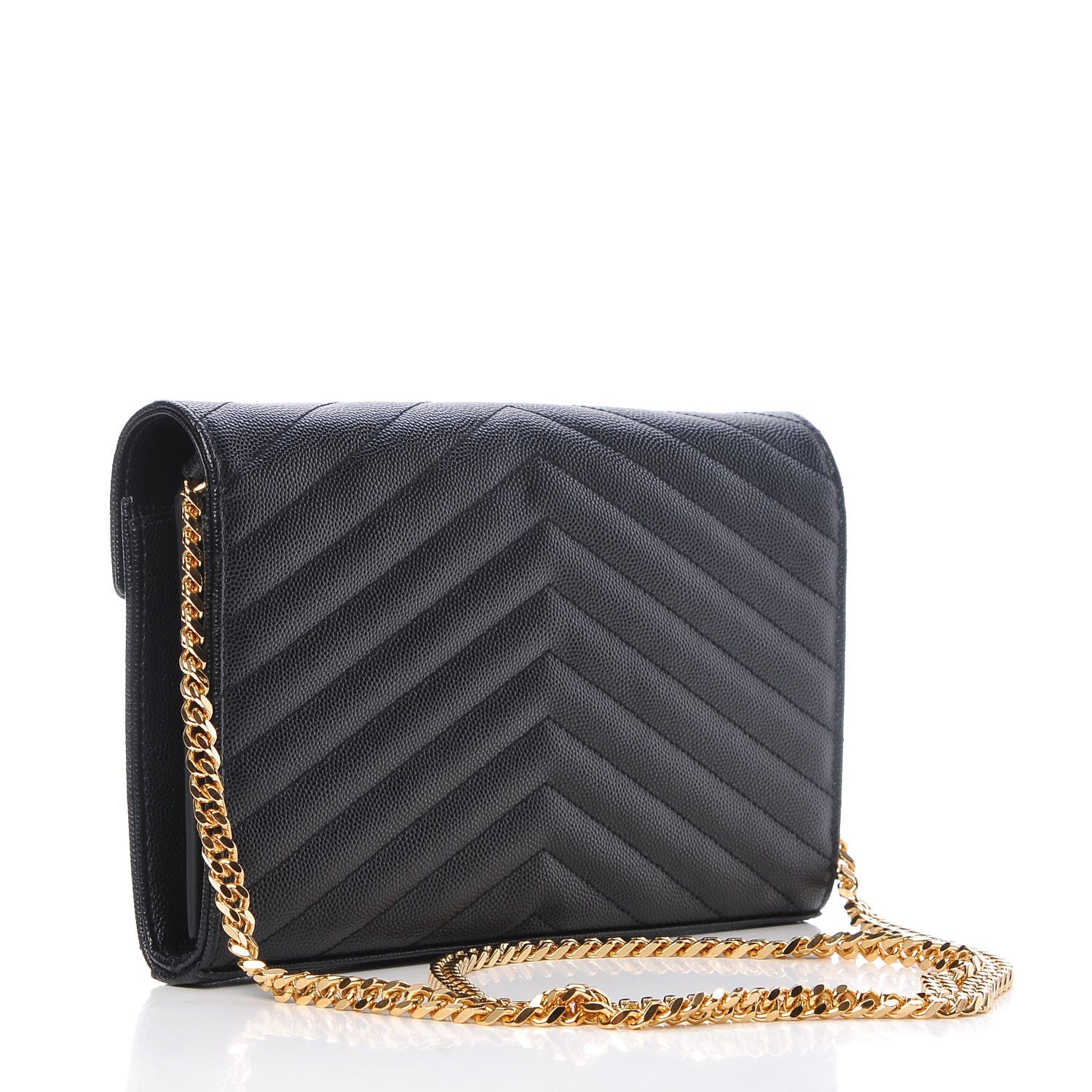 Saint Laurent Grain De Poudre Matelasse Chevron Monogram Chain Wallet Black 3 of 6