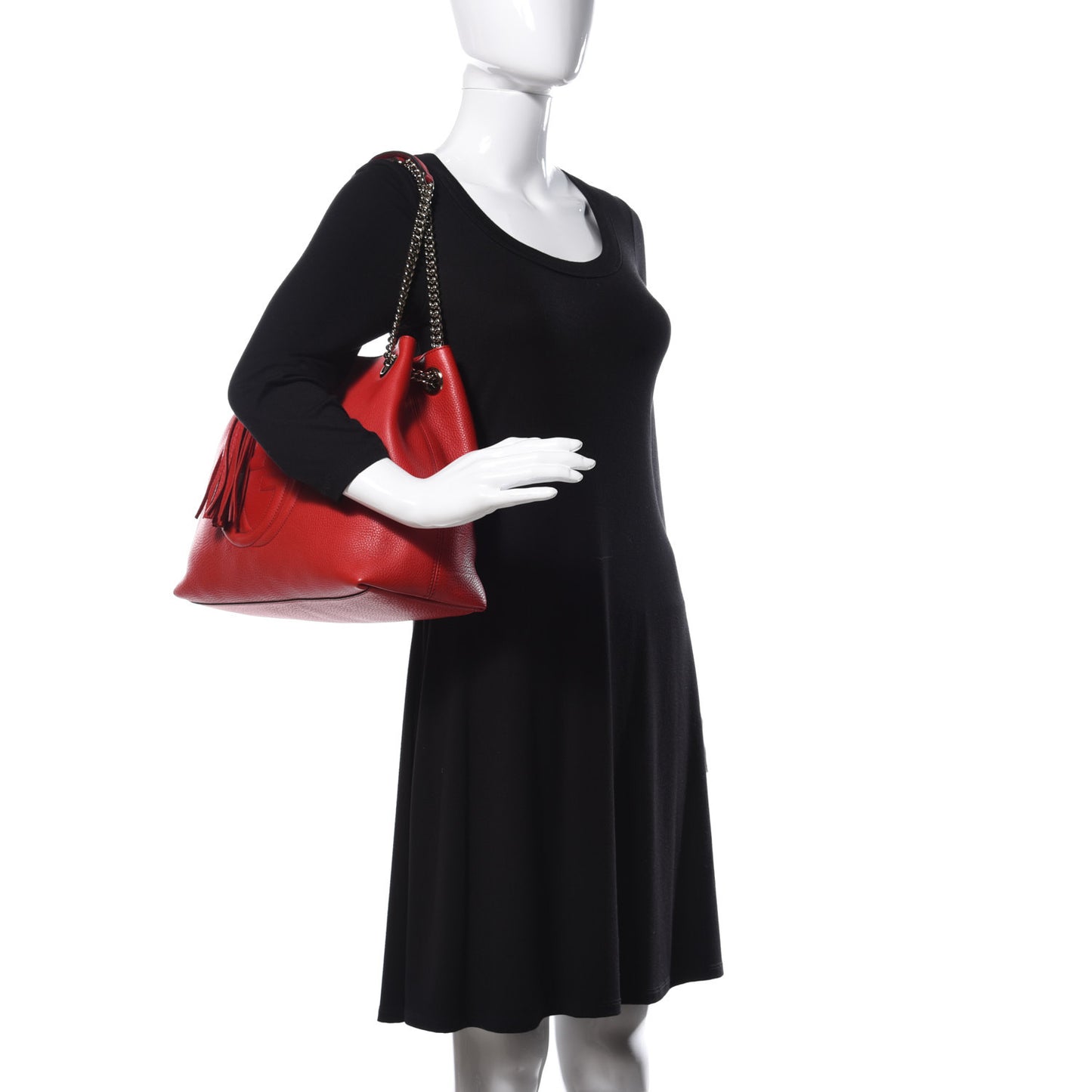 Pebbled Calfskin Medium Soho Chain Shoulder Bag Tabasco Red
