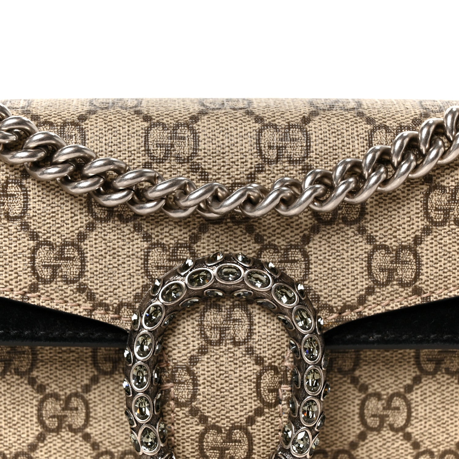 Gucci GG Supreme Monogram Suede Crystal Small Dionysus Shoulder Bag Beige Ebony Black 8 of 10