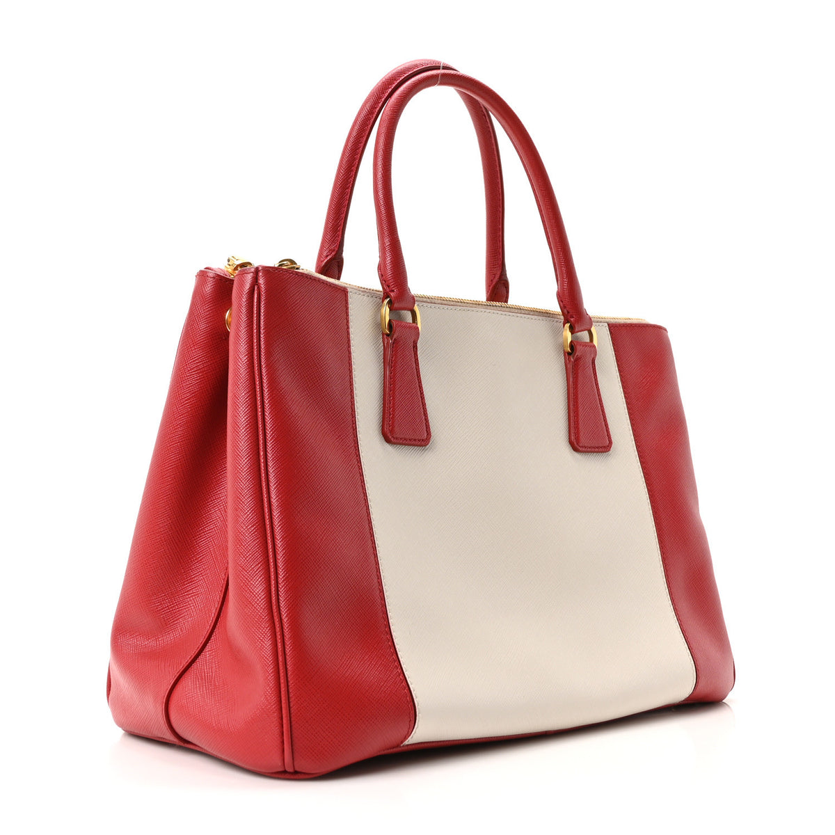 Saffiano Lux Colorblock Medium Galleria Double Zip Tote Fuoco Talco