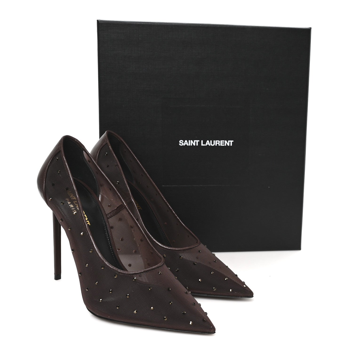 Saint Laurent Rhinestone Mesh 105 Anja Pumps 39 Deep Brown 9 of 9