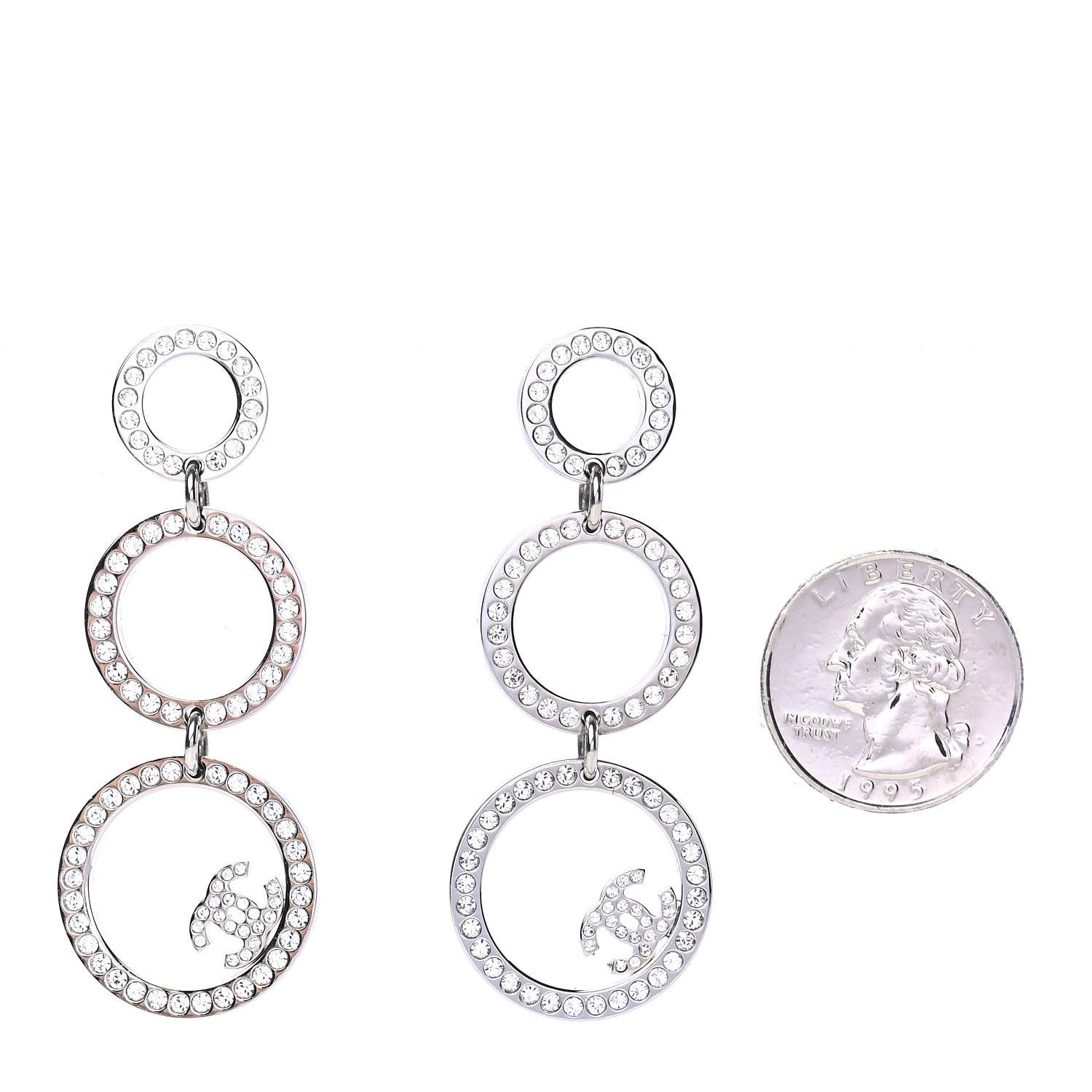 Chanel Crystal CC Drop Earrings Silver 2 of 4