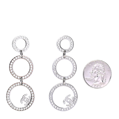 Chanel Crystal CC Drop Earrings Silver 2 of 4