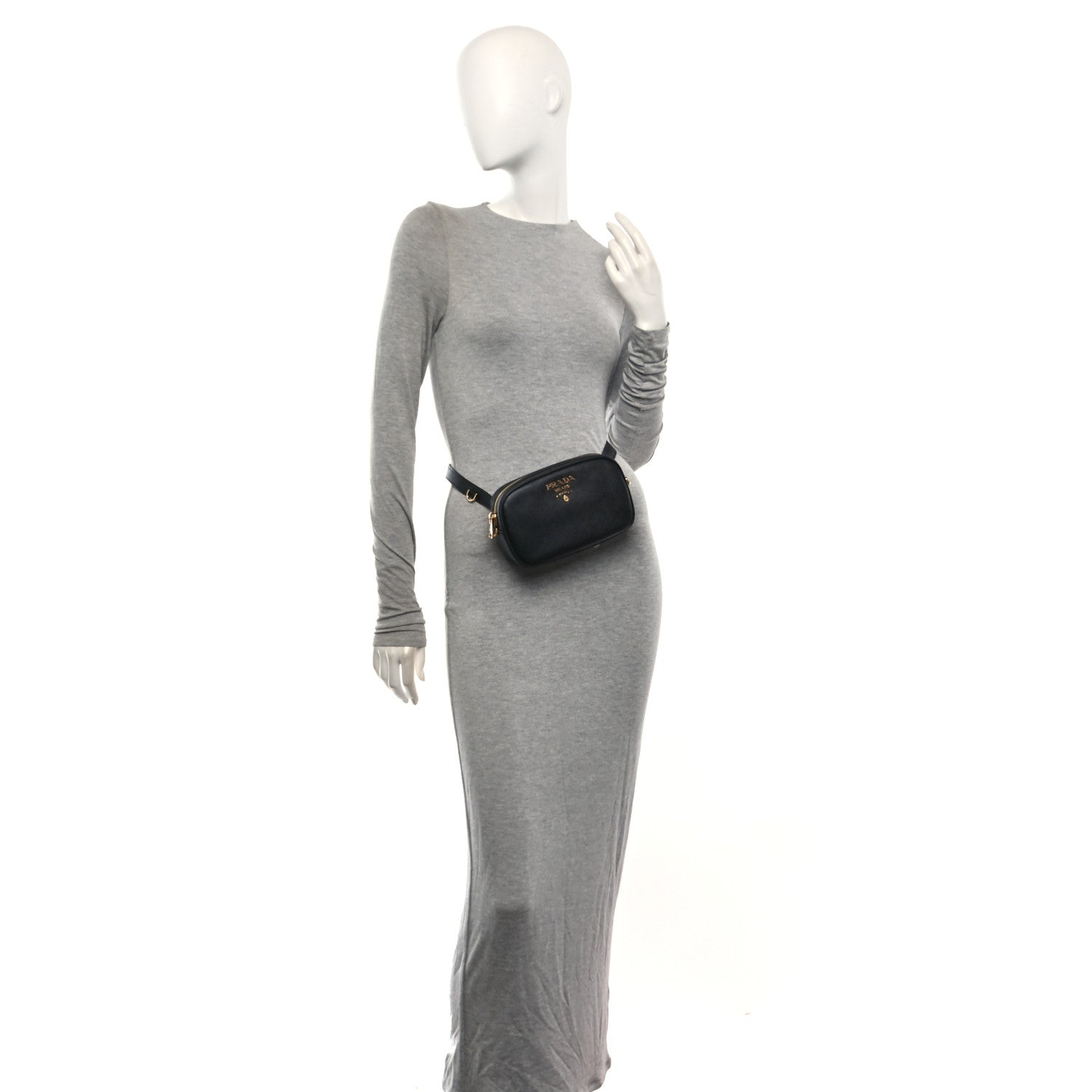 Prada Saffiano Lux Metal Belt Bag Black 2 of 9