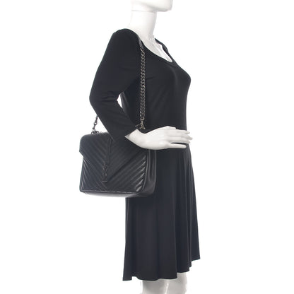Saint Laurent Sheepskin Matelasse Chevron Monogram Large College Satchel Black 2 of 10