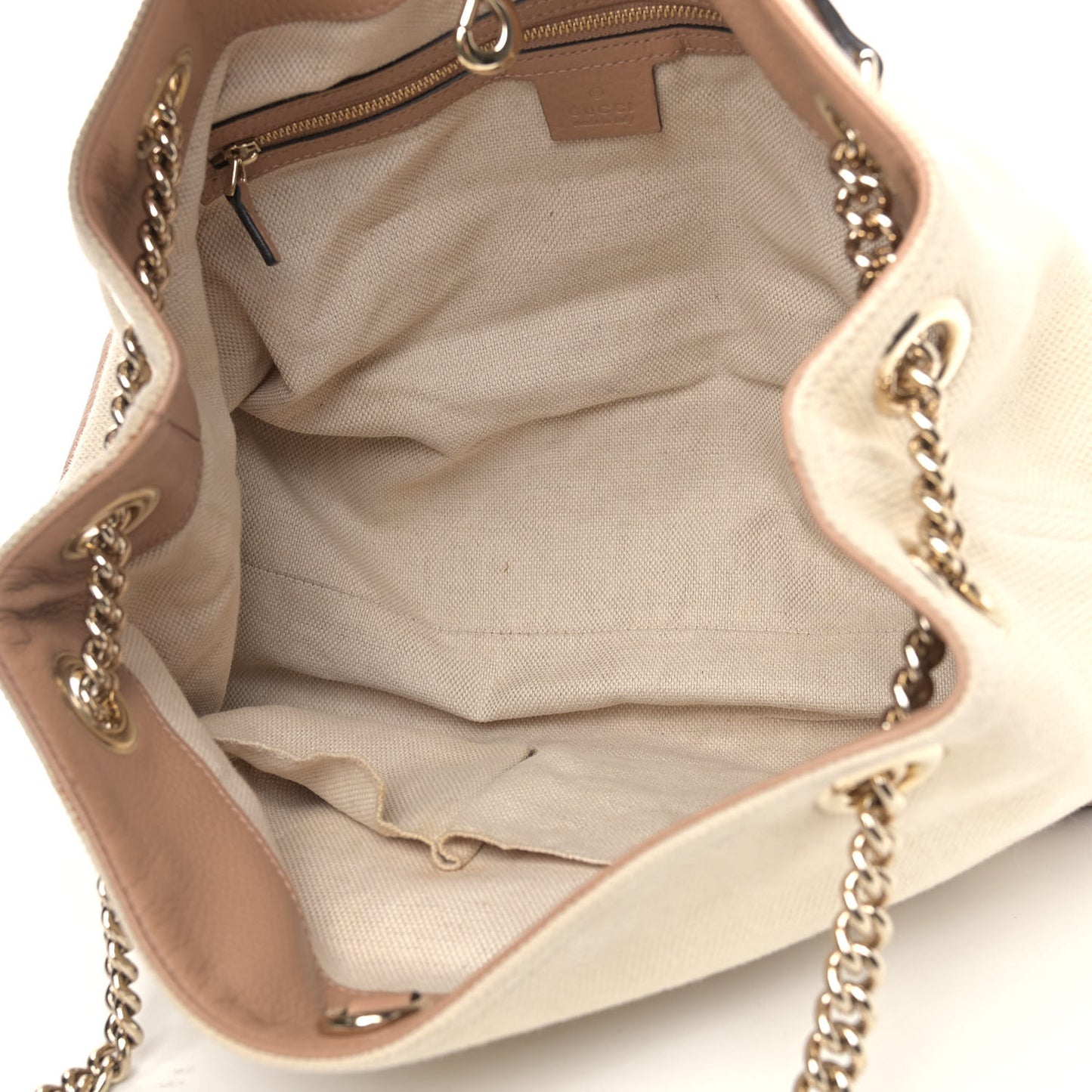 Linen Canvas Pebbled Calfskin Medium Soho Chain Shoulder Bag White Camelia