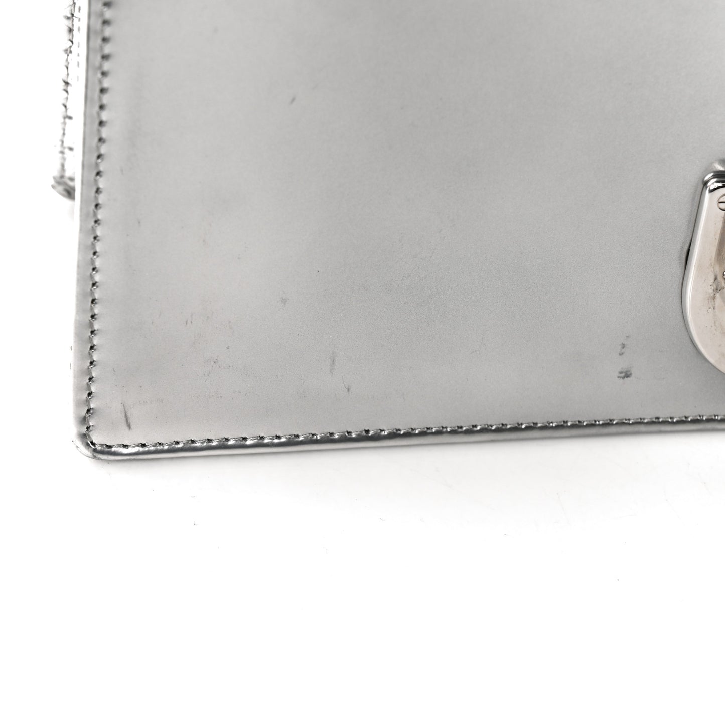Metallic Patent Micro-Cannage Medium Diorama Flap Bag Silver