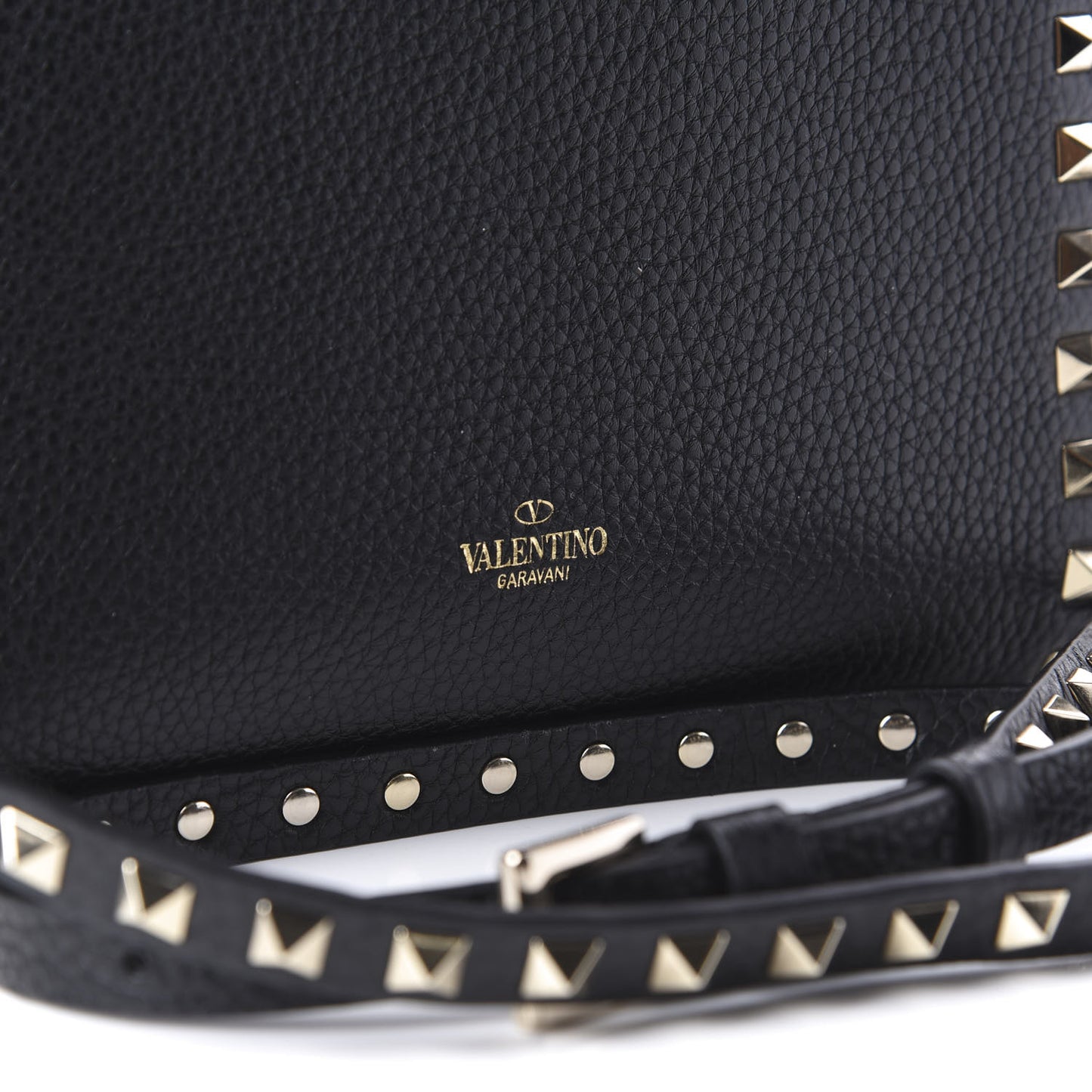 Pebbled Calfskin Rockstud Flip Lock Flap Messenger Black