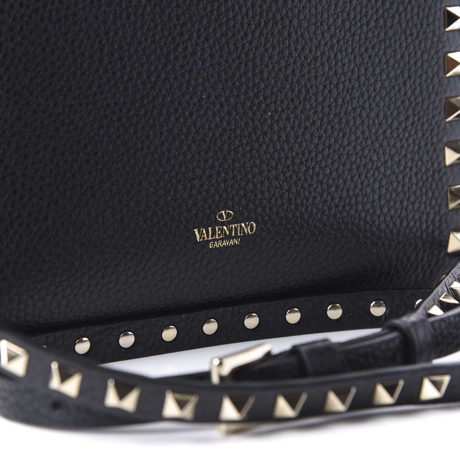 Valentino Garavani Pebbled Calfskin Rockstud Flip Lock Flap Messenger Black 9 of 9