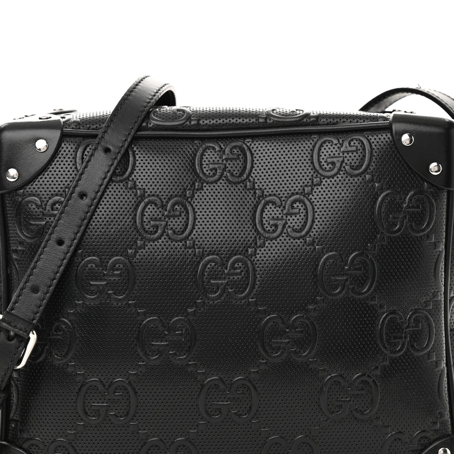 Calfskin GG Tennis Embossed Square Messenger Bag Black